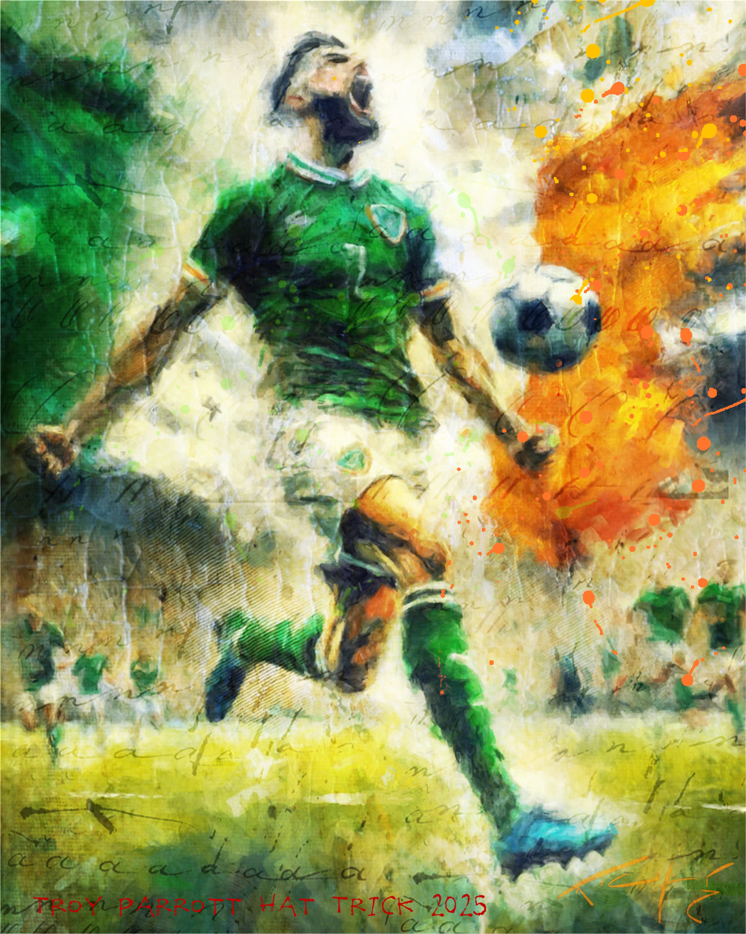 Troy Parrott running in celebration after completing a hat-trick in an Irish World Cup qualifier